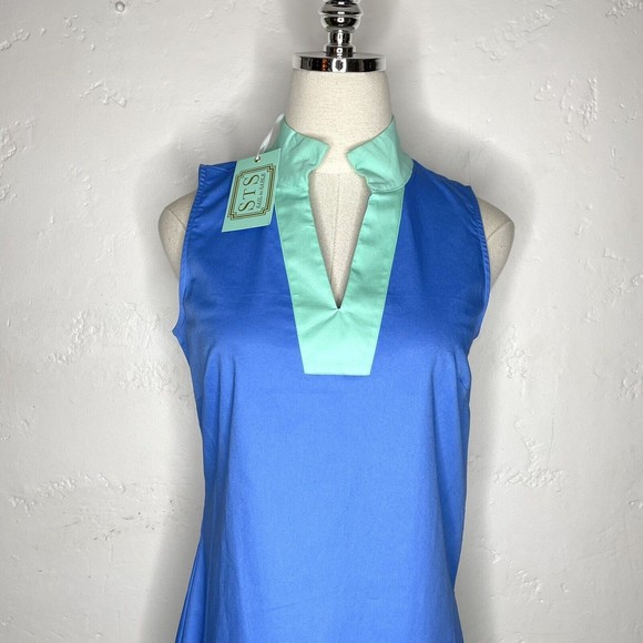 Sail To Sable Womens XS Marina Cabbage Color Block Sleeveless Shift STS - Picture 2 of 7